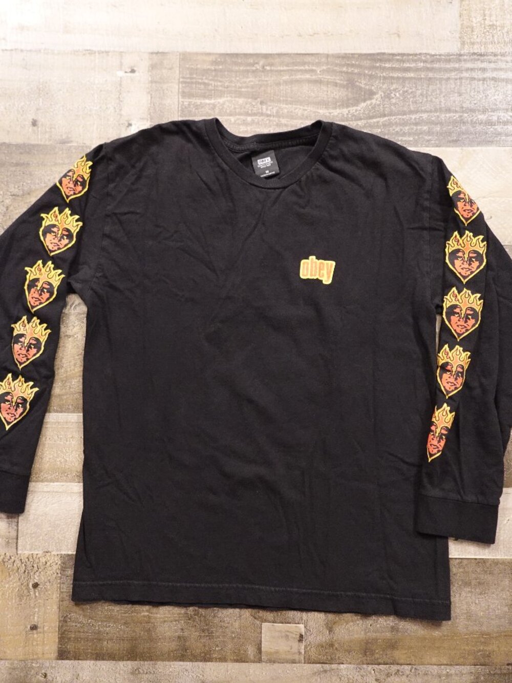 Obey Flaming Heart Graphic Long Sleeve T-Shirt Men’s Medium Black Streetwear